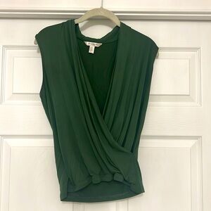 Soft Hunter-Green Sleeveless Wrap Blouse
